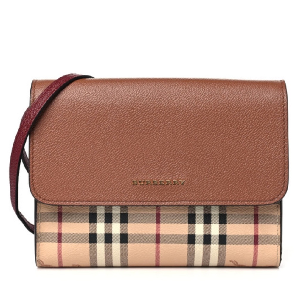 Burberry Brown and Tan Crossbody Bag with Iconic Check Pattern